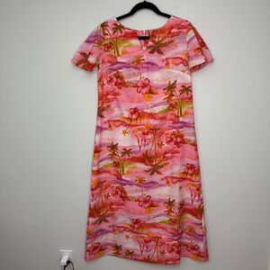 Made In Hawaii Vintage Maxi Dress Hawaiian Palm Tree‎ Floral Pink Summer Size 12